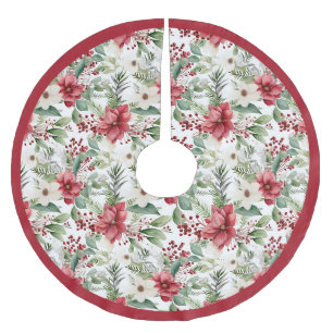 Red White Poinsettia Muster Weihnachten Polyester Weihnachtsbaumdecke