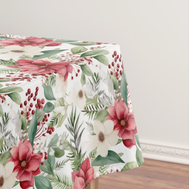 Red White Poinsettia Red Berry Pattern Weihnachten Tischdecke (Beispiel)