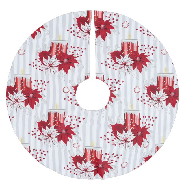 Red & White Poinsettia Weihnachten Polyester Weihnachtsbaumdecke (Vorderseite)