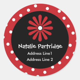 Red & White Polka Dot-Adressenschilder Runder Aufkleber