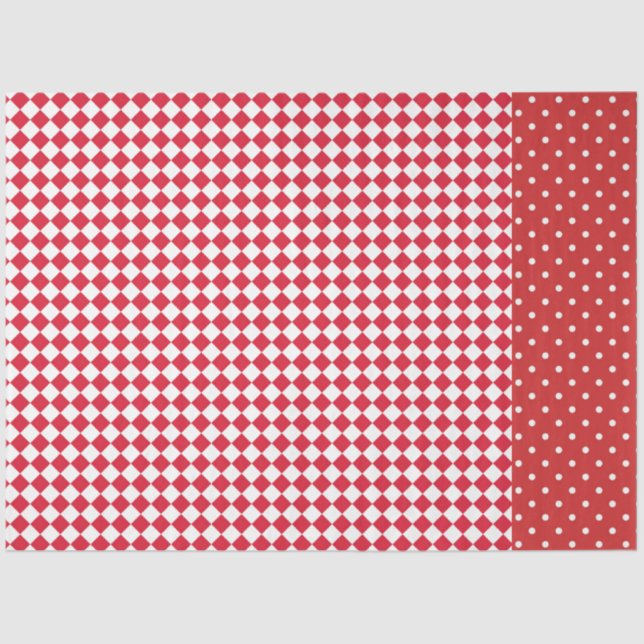 Red White Polka Dot Checkerboard Designer Seidenpapier (Vorderseite)