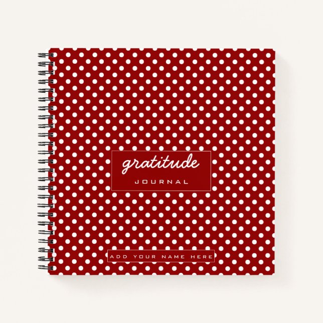 Red White Polka Dot Muster Dankbarkeit Journal Notizbuch (Vorderseite)
