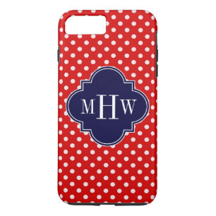 Red White Polka Dot Navy Quarto 3 Monogramm iPhone 8 Plus/7 Plus Hülle
