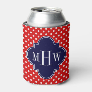 Red White Polka Dot Navy Quarto 3 Monogramm Dosenkühler