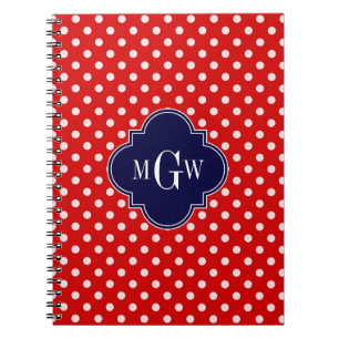 Red White Polka Dot Navy Quarto 3 Monogramm Notizblock