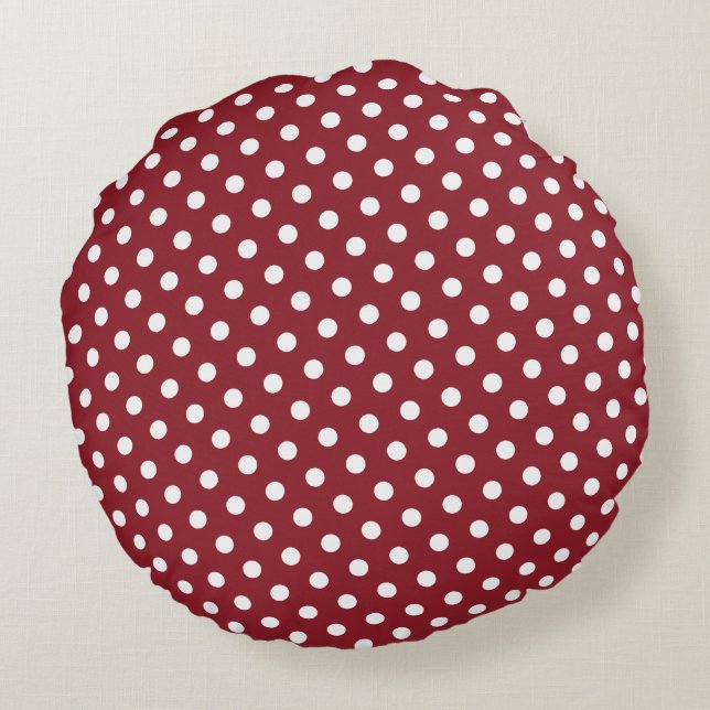 Red & White Polka Dot Round Pillows Rundes Kissen (Rückseite)
