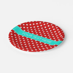 Red White Polka Dots Bright Aqua Ribbon Monogram Pappteller
