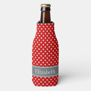 Red White Polka Dots Charcoal Ribbon Monogram Flaschenkühler