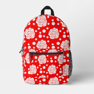 Red White Polka Dots Floral Illustration Design Bedruckter Rucksack