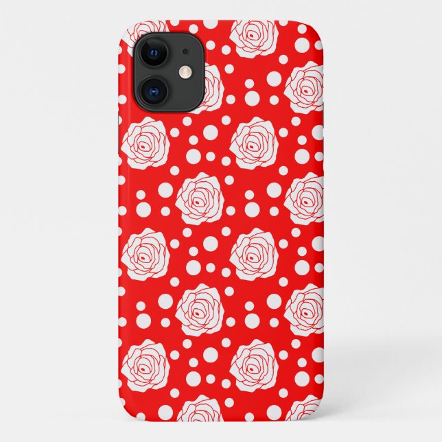 Red White Polka Dots Floral Illustration Design Case-Mate iPhone Hülle (Rückseite)