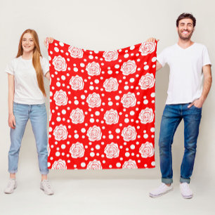 Red White Polka Dots Floral Illustration Design Fleecedecke
