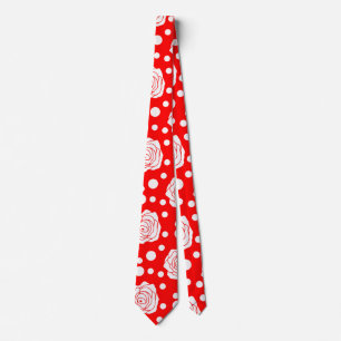 Red White Polka Dots Floral Illustration Design Krawatte