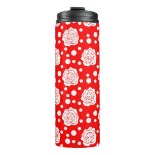 Red White Polka Dots Floral Illustration Design Thermosbecher