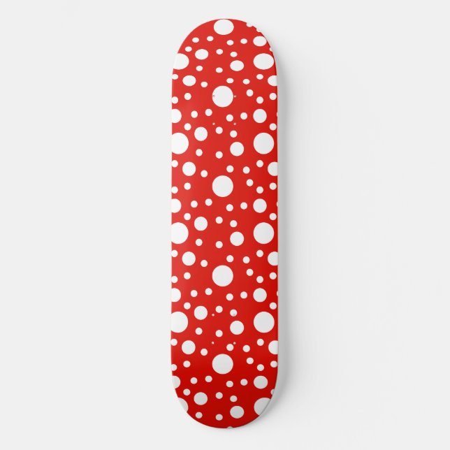 Red White Polka Dots Spot Skateboard (Vorderseite)