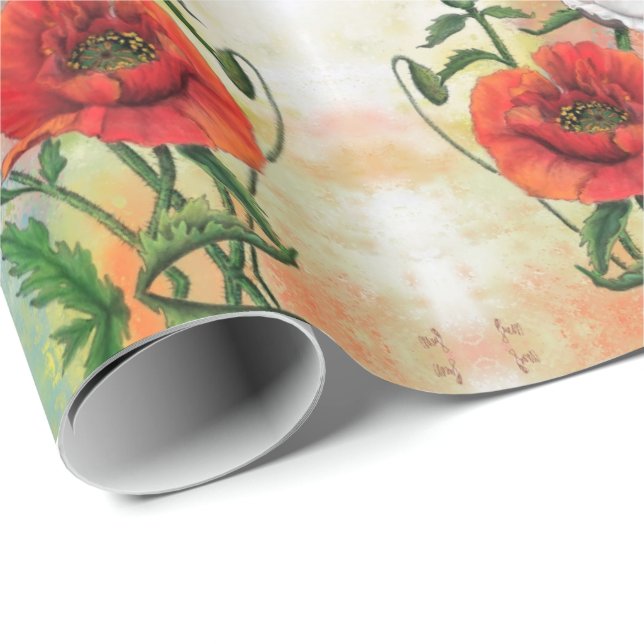 Red White Poppe Wrapping Paper Spring Geschenkpapier (Rolleneckpunkt)
