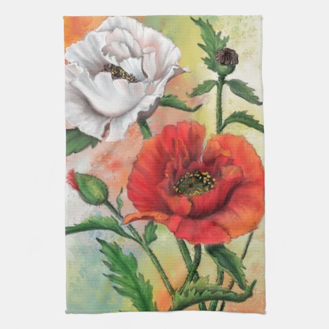 Red White Poppies Kitchen Handtuch Poppy Blume (Vertikal)