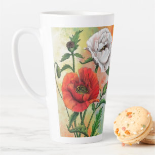 Red White Poppies Latte Tasse