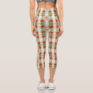 Red White Poppy Capri Leggings Schöne Blume