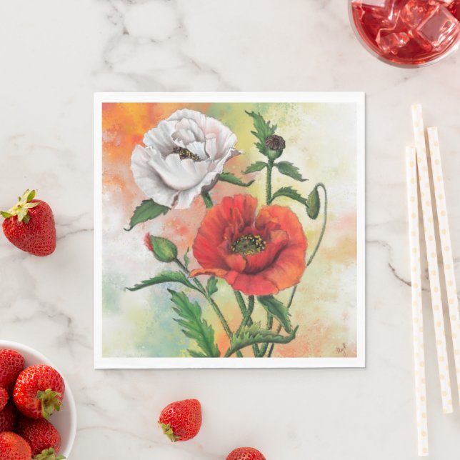 Red White Poppy Napkins Serviette (Beispiel)