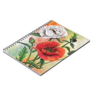 Red White Poppy Notebook-Blume Notizblock