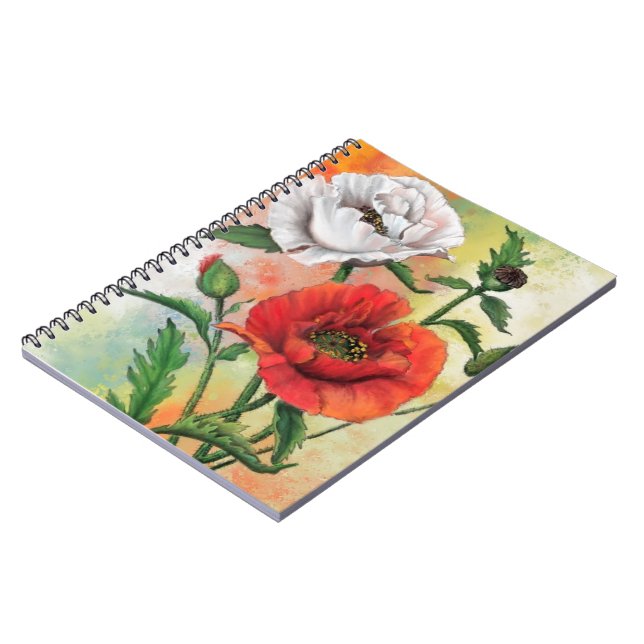 Red White Poppy Notebook-Blume Notizblock (Linke Seite)