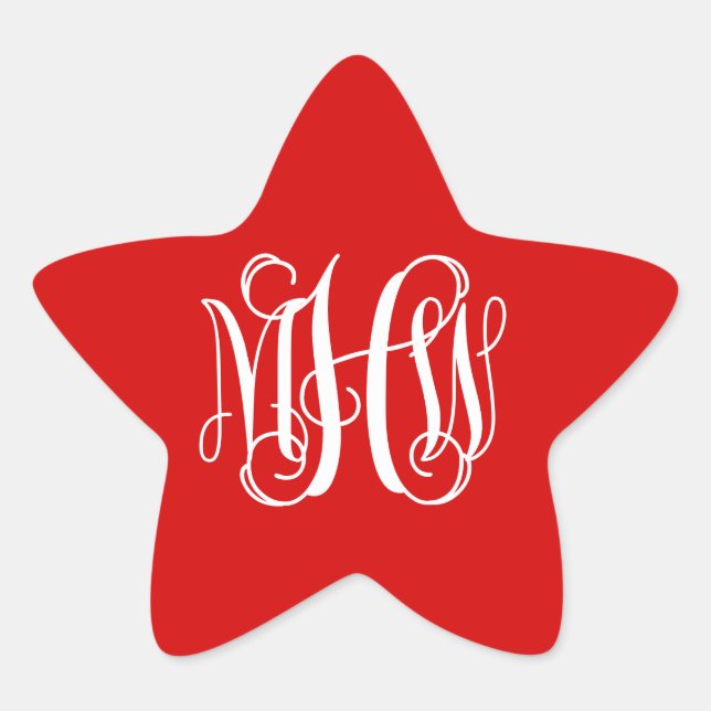 Red White Preppy Vine Script Monogram DIG BG Stern-Aufkleber (Vorderseite)
