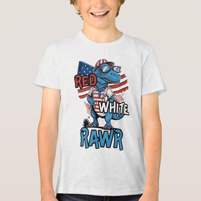 RED WHITE RAWR Patriotic Cool Dinosaurier Tri-Blend Shirt (Vorderseite)