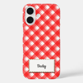 Red White Retro Gingham Plaid Custom iPhone 16 Hülle