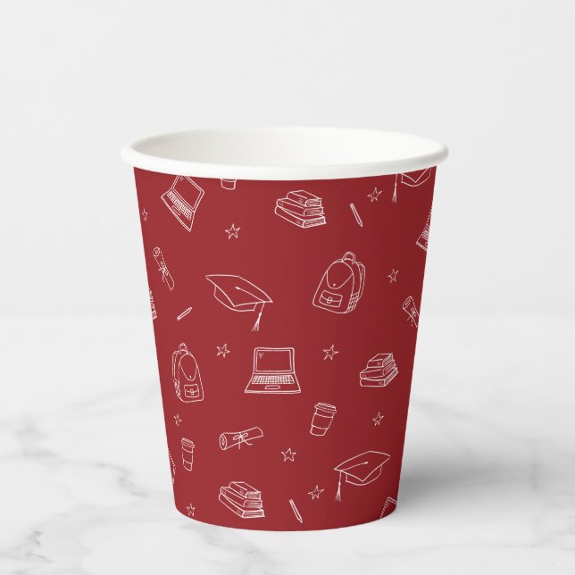 Red White Retro Hand Drawn Grad Party Pappbecher (Vorderseite)