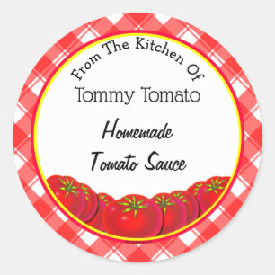 Red White Retro Kariert Tomate Sauce Backen Runder Aufkleber
