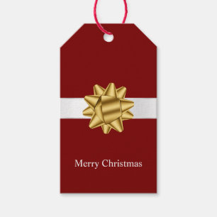 Red White Ribbon Gold Bow Weihnachten Geschenkanhänger
