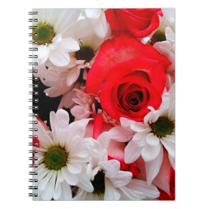 Red-White, Rose-Daisies Bouquet-SPIRAL NOTEBOOK Notizblock