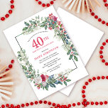 Red White Rose Floral Holly 40. Geburtstag Party Einladung<br><div class="desc">Ein zartes und festliches Urlaubssaal mit rot-weißen Rose,  eingebettet in heilige und eukalyptusfarbene Blätter. Der Geburtstagsname und das Geburtstagsjahr sind in hübschem Rot geschrieben. Ideal für einen Winterurlaub Geburtstagsparty. Einfach anzupassen.</div>