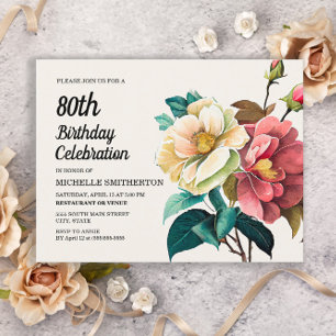 Red White Roses 80. Geburtstag Einladungspostkarte