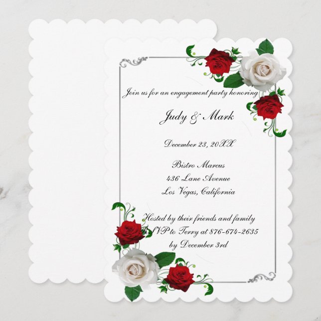 Red & White Roses Christmas Engagement Party Einladung (Vorne/Hinten)