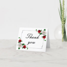 Red & White Roses Christmas Wedding Dankeskarte