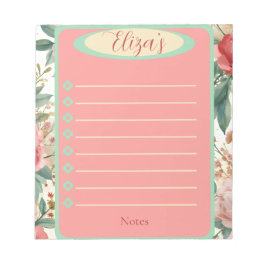 Red & White Roses Spring Floral Vintage Notepad Notizblock