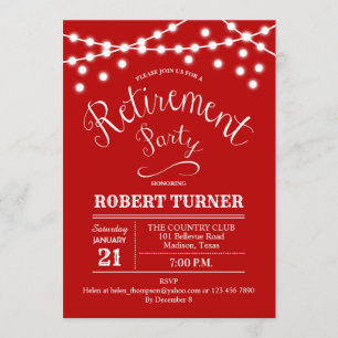 Red White Rustic Retirement Party Einladung