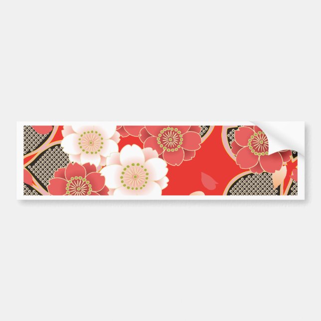 Red & White Sakura Japanischer Kimono Autoaufkleber (Vorne)