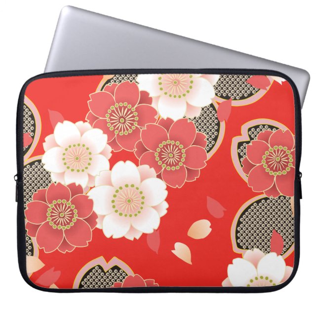 Red & White Sakura Japanischer Kimono Laptopschutzhülle (Vorderseite)