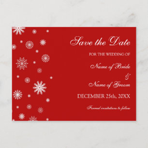 Red White Save the Date Winter Wedcard Ankündigungspostkarte