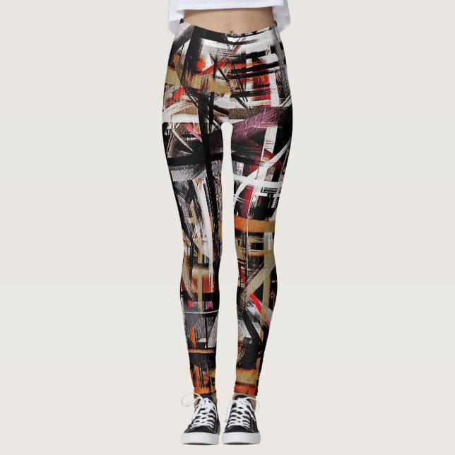 Red White Schwarz-weiß Abstrakte Malerei #2 Leggings (Vorderseite)