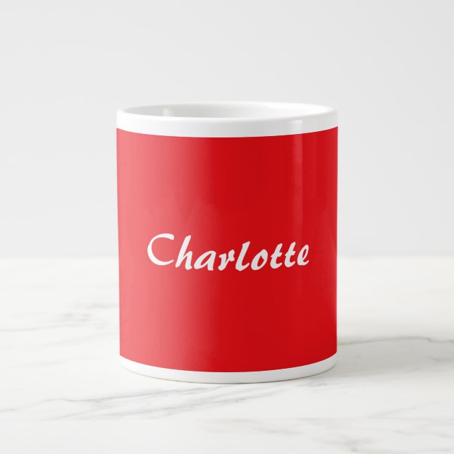 Red White Script Elegant Minimalistisch Moderner N Jumbo-Tasse (Vorderseite)