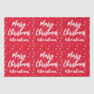 Red & White Script Trendy Modern Frohe Weihnachten Seidenpapier