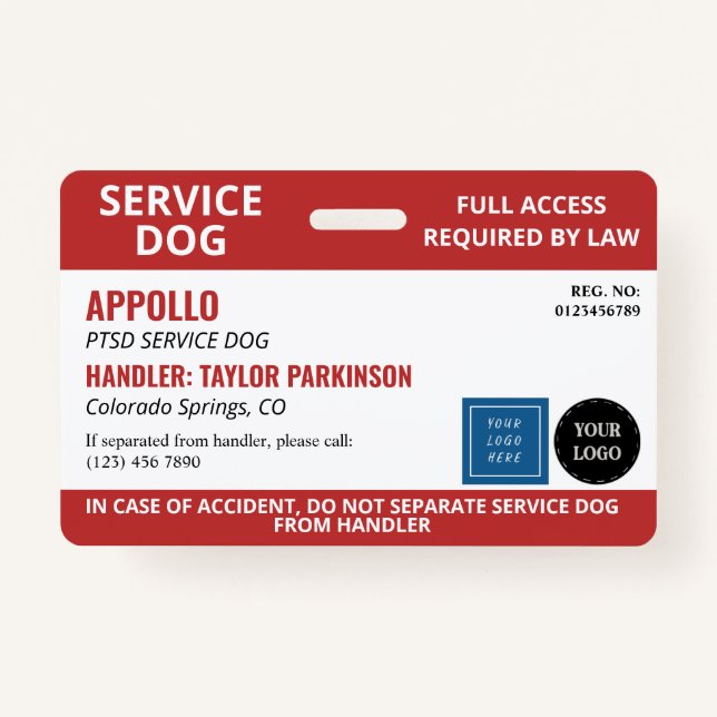 Red White Service Dog 2 Logos Keine Foto-ID Ausweis (Vorderseite)
