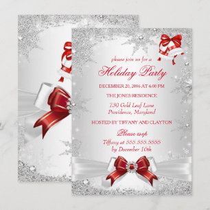 Red White Silver Winter Wonderland Holiday Party Einladung