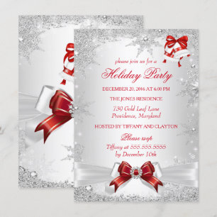 Red White Silver Winter Wonderland Holiday Party Einladung