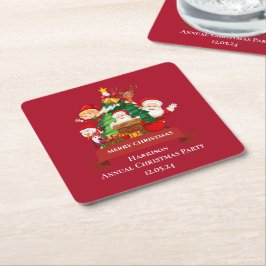 Red & White Simple Frohe Weihnachten Rechteckiger Pappuntersetzer
