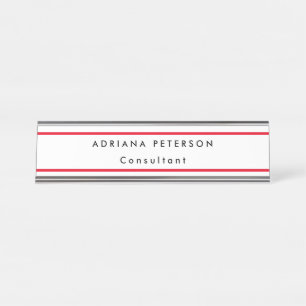 Red White Simple Legible Name Professionals Schreibtischnamensplakette