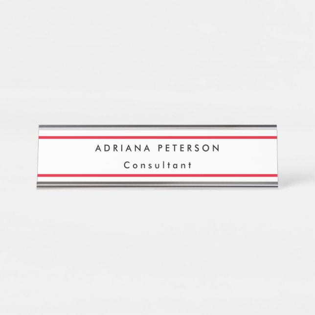 Red White Simple Legible Name Professionals Schreibtischnamensplakette (Vorderseite )